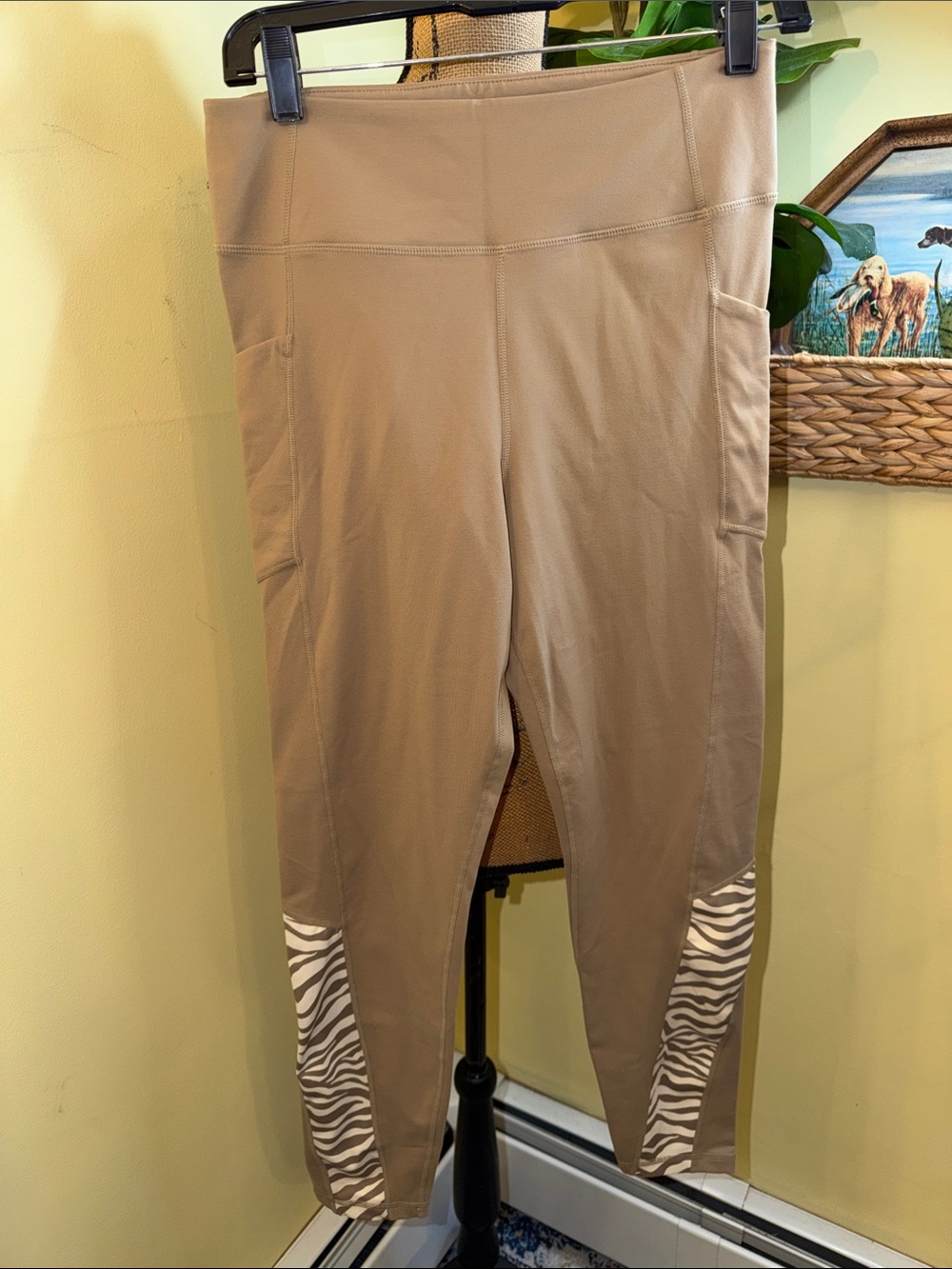 Tuckernuck Taupe Leggings with Zebra Stripe Cuffs